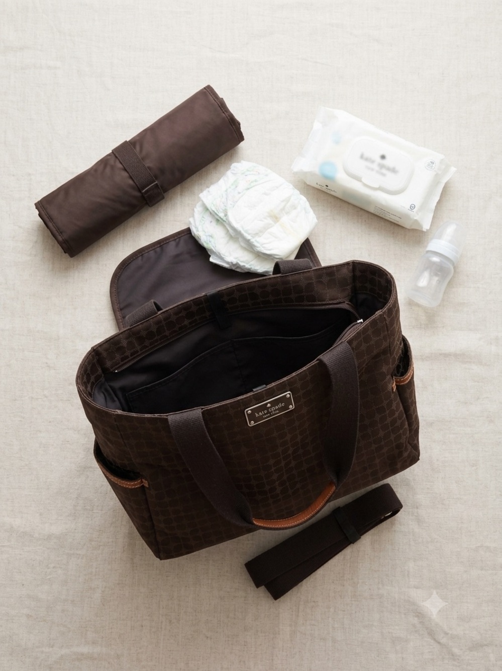 kate spade Brown Quilted Messenger tote/ Diaper Bag -no diaper pad
